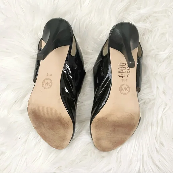 Michael Michael Kors Rochelle Open Toe Patent Leater Black Sandals - Picture 4 of 7
